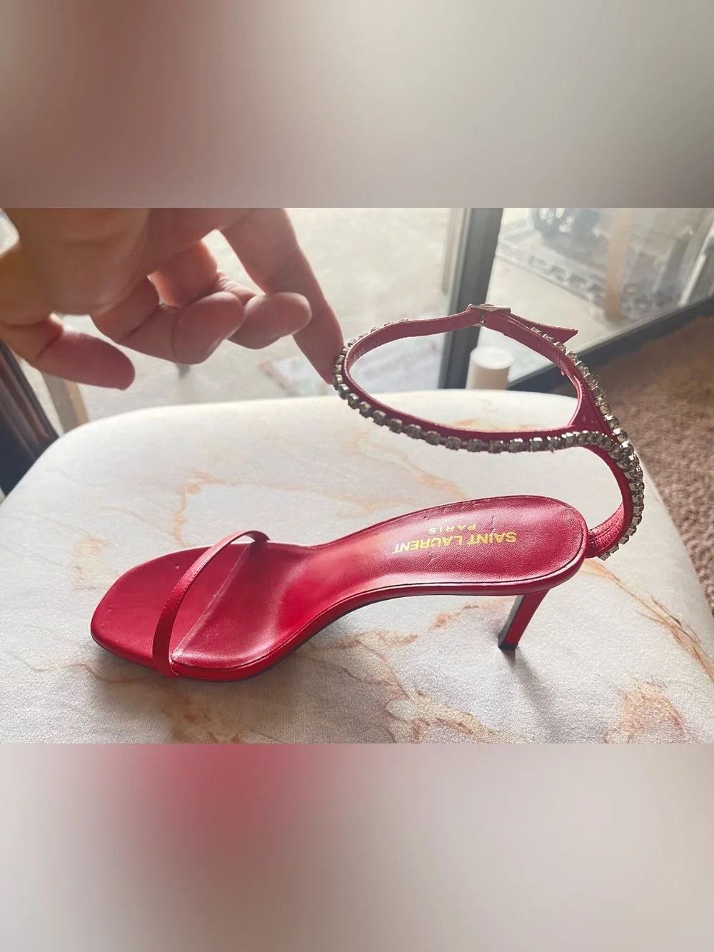 Saint Laurent Red Crystal-Ankle Strap Heel Sandal 7.5 - Picture 5 of 10